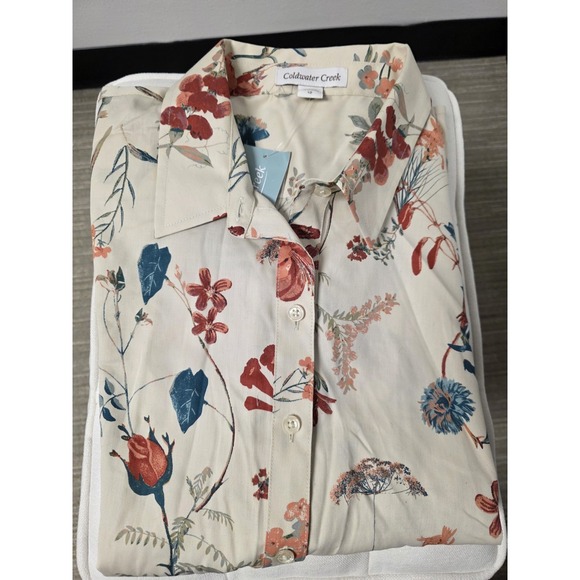 Coldwater‎ Creek Blouse Women's Sz 12 Sandstone Multi Floral Button Down Cotton - Picture 8 of 8